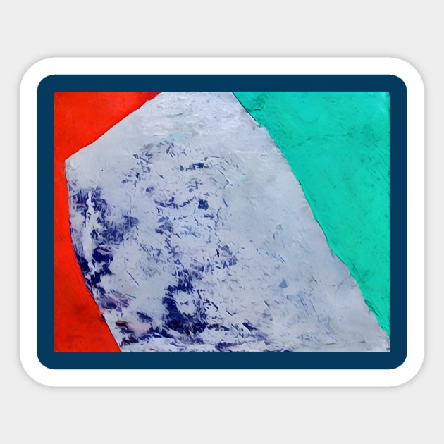 Color Field Abstract in teal, vermilion red, and a broad ice-blue/cobalt center Sticker by DonWillisJrArt